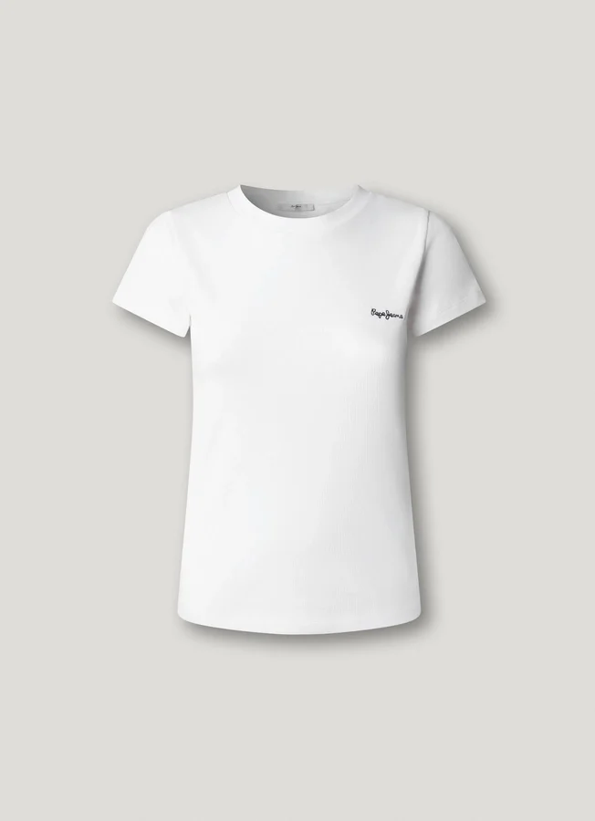 T-Shirt mit gesticktem Logo und Rippstrick T-Shirt mit gesticktem Logo und Rippstrick