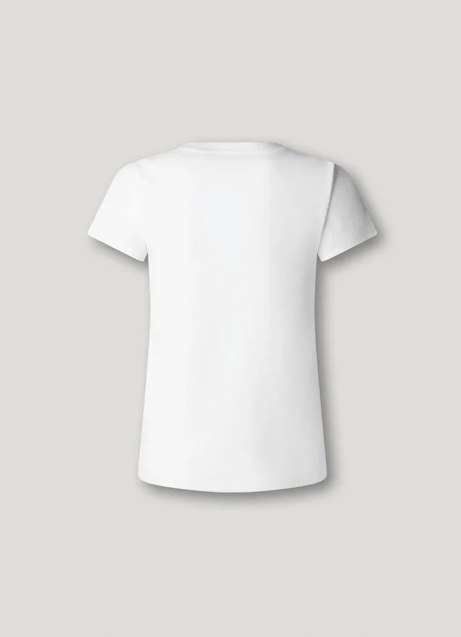 T-Shirt mit gesticktem Logo und Rippstrick T-Shirt mit gesticktem Logo und Rippstrick