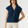 T-Shirt mit V-Ausschnitt und durchbrochenen Details