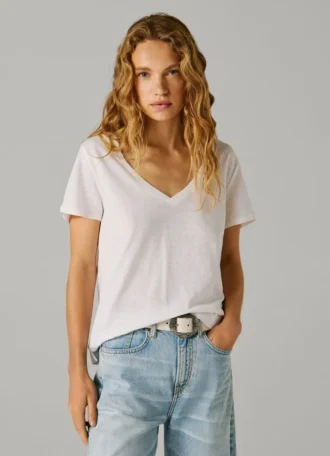 T-Shirt mit V-Ausschnitt und gesticktem Logo