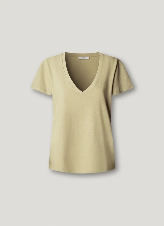 T-Shirt mit V-Ausschnitt und gesticktem Logo T-Shirt mit V-Ausschnitt und gesticktem Logo