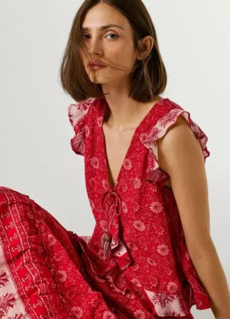 Top mit V-Ausschnitt und Blumenprint