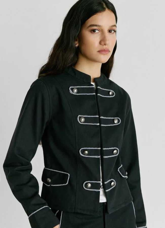 Twill-Jacke mit Mao-Kragen Twill-Jacke mit Mao-Kragen
