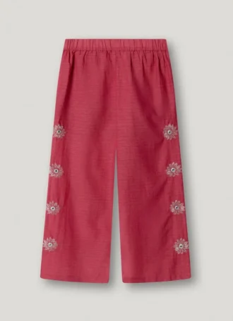 Weite Hose mit Blumenstickerei